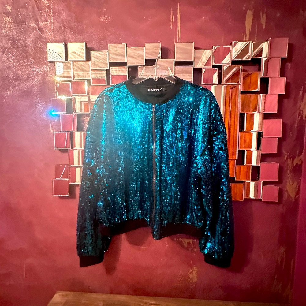 Blue Sequins Jacket Size L NWT